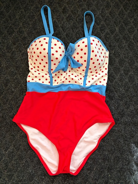 Unique Vintage Other - Unique Vintage Red, White & Blue Polka Dot One-Piece Swimsuit Underwire/Padded M